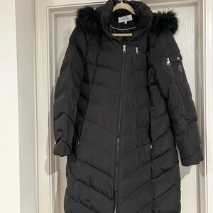 Calvin Klein Down Filled Black Winter Coat with Faux Fur detachable Hood Size XL